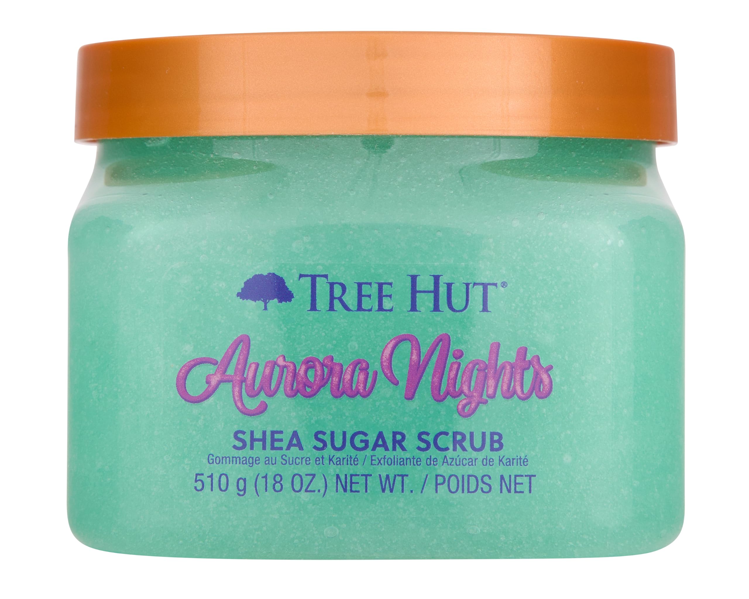 Tree Hut Aurora Nights exfoliante-azucar muestra textura granulada para piel suave