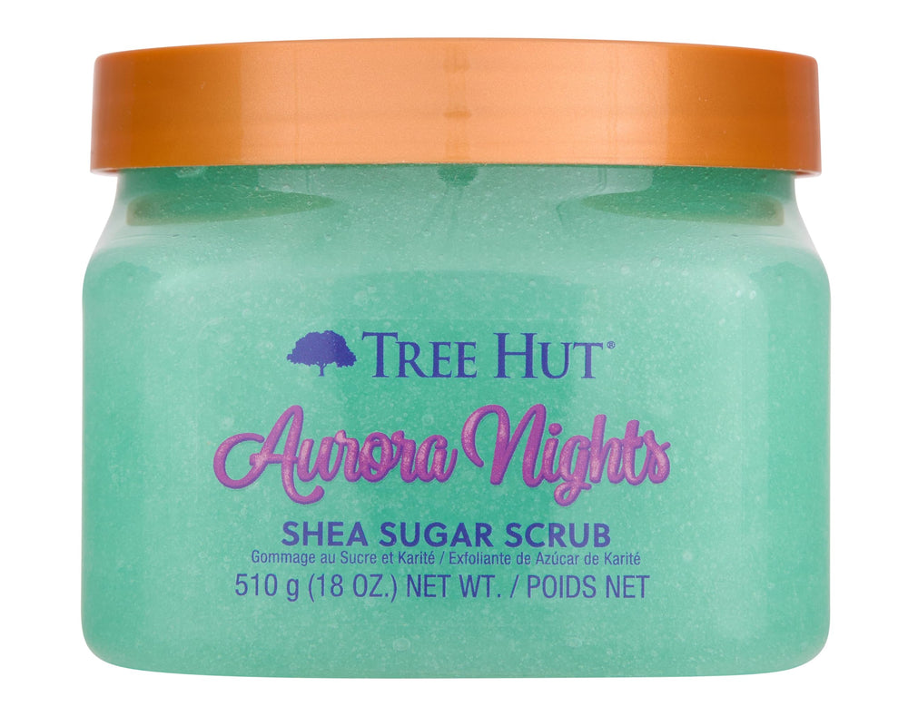 Tree Hut Aurora Nights exfoliante-azucar muestra textura granulada para piel suave