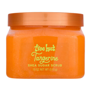 Tree Hut exfoliante de azúcar Tangerina frasco: aroma cítrico y exfoliación suave para piel renovada.