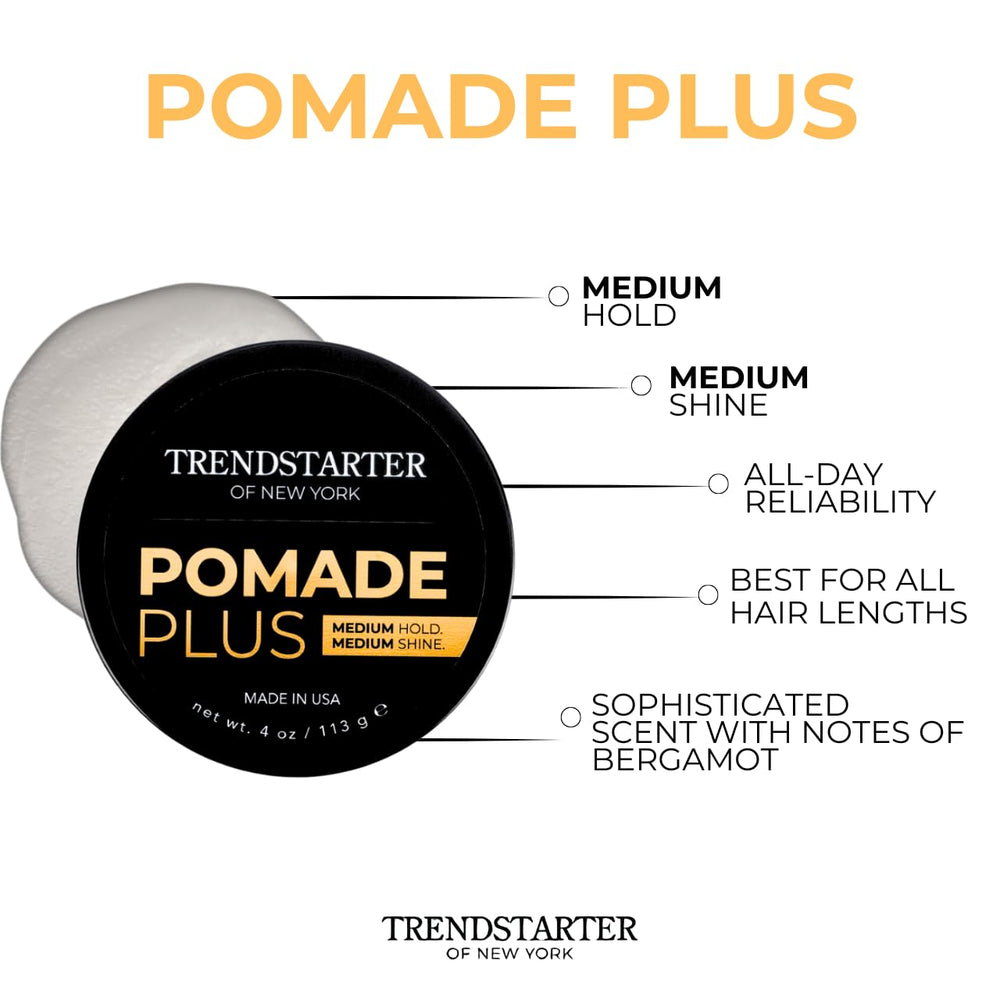 TRENDSTARTER Pomade Plus, envase en estante con brillo medio para estilo natural.
