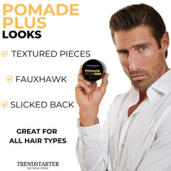 Peinado definido con TRENDSTARTER Pomade Plus sin residuos visibles.