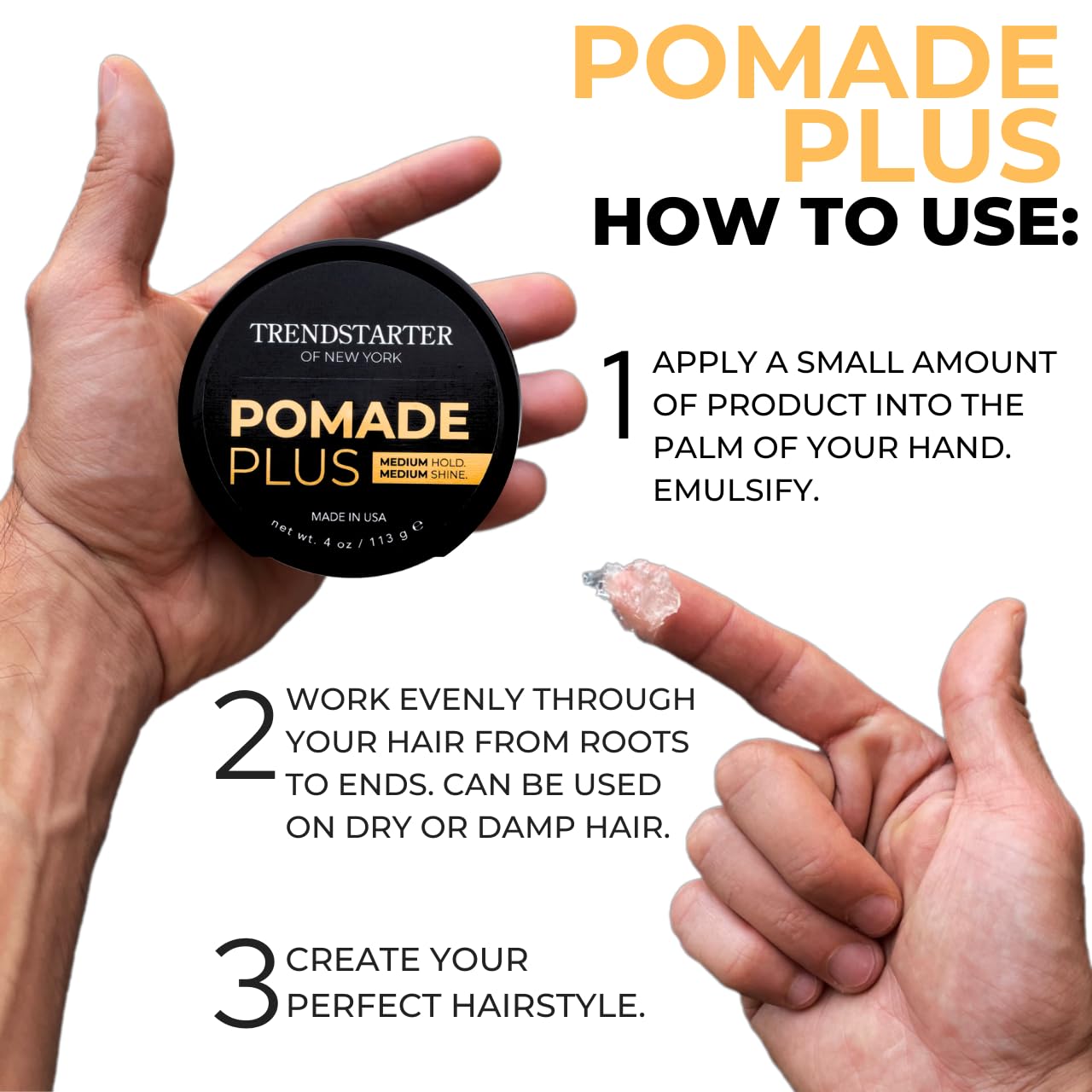 TEXTURA del gel TRENDSTARTER Pomade Plus en la palma para definir sin esfuerzo.