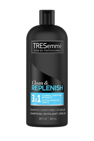 TRESemmé 3-en-1 botella-vertido: facilita peinado suave y desenredado.