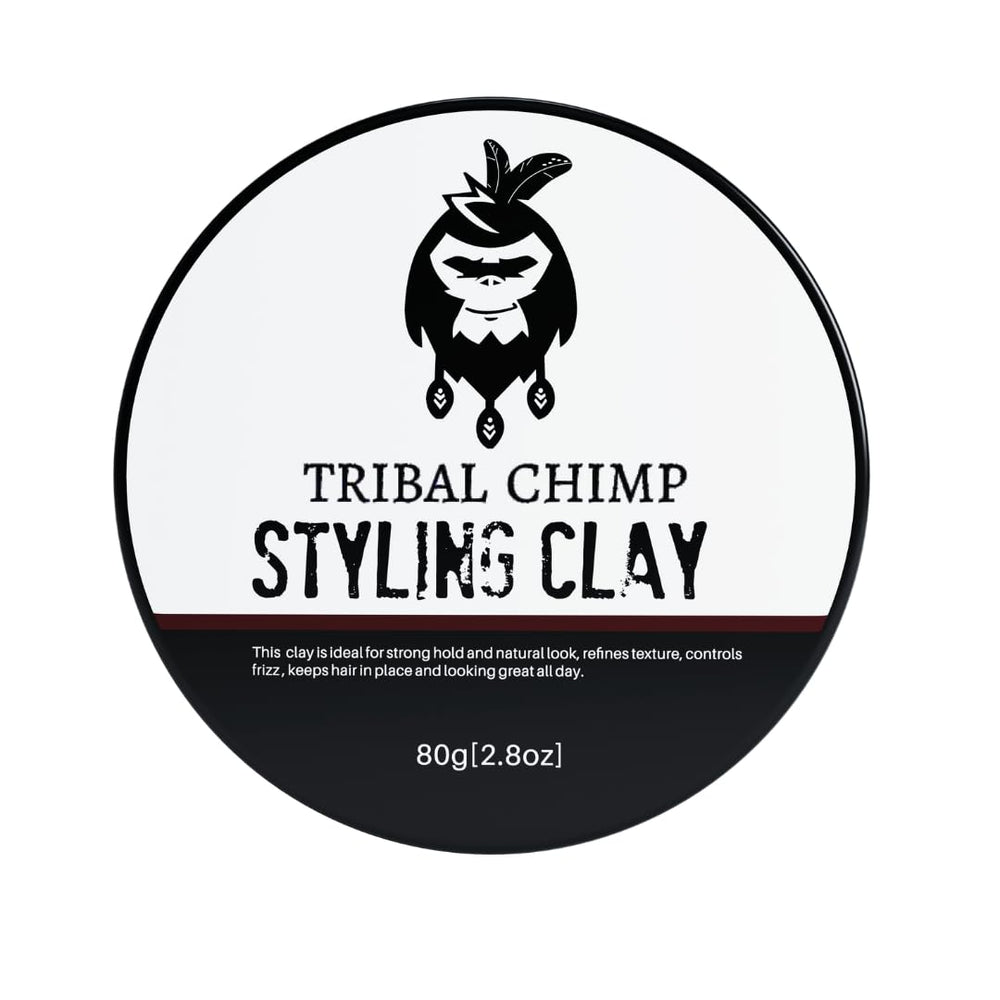 Tribal Chimp arcilla de peinado en bote para fijación duradera y aspecto natural.