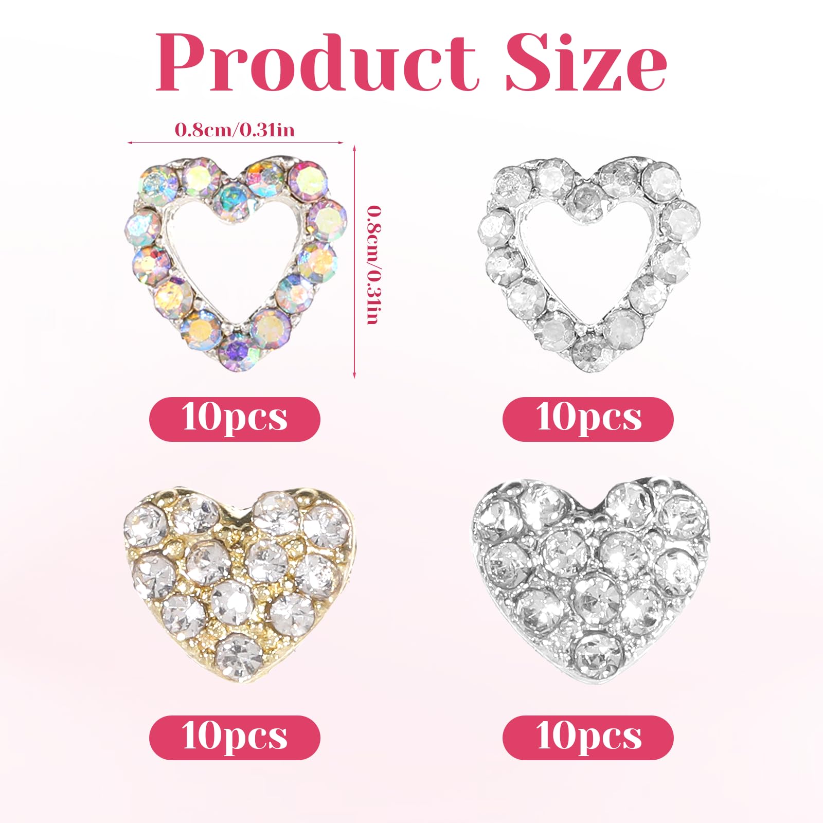 Adornos Trinkrittey corazón con diamante para uñas, resultado elegante.