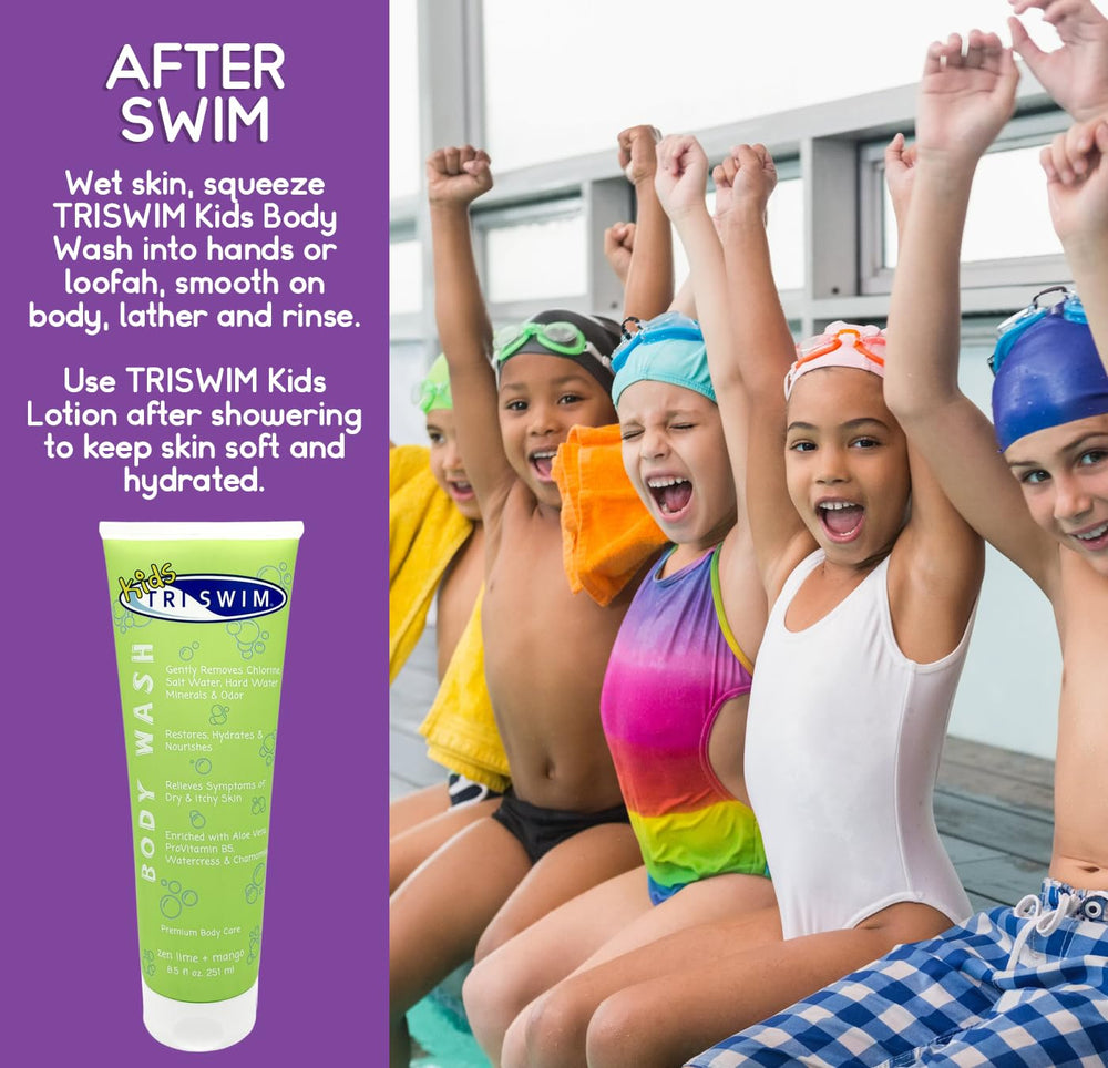 TRISWIM Kids fragancia Lima Zen Mango tras nadar para una experiencia agradable.