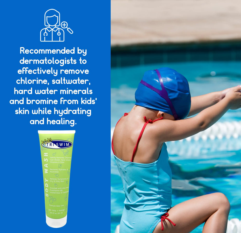 TRISWIM Kids hidratante con aloe vera y vitamina E para piel suave.