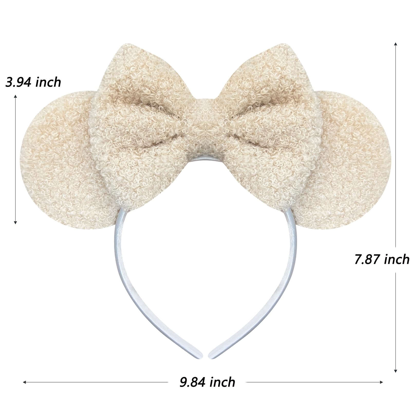 Vista trasera de la diadema Trnerm orejas de ratón beige, suave para regalo