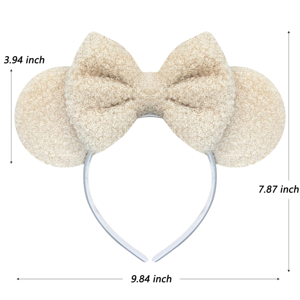 Vista trasera de la diadema Trnerm orejas de ratón beige, suave para regalo