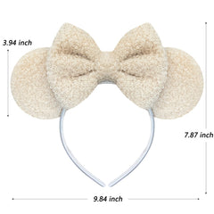 Vista trasera de la diadema Trnerm orejas de ratón beige, suave para regalo