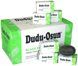 Tropical Naturals Dudu Osun: empaque original, barra suave para piel calmante.