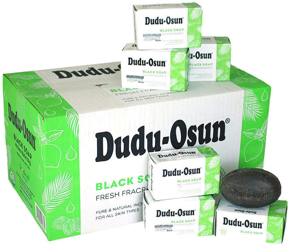 Tropical Naturals Dudu Osun: empaque original, barra suave para piel calmante.