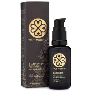 True Moringa Aceite prensado en frio, botella lista para uso diario en piel suave.