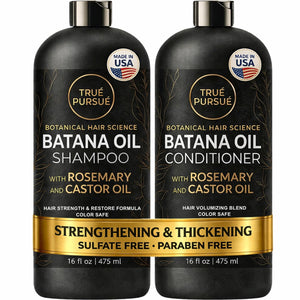 TRUÉ PURSUÉ Batana Oil Shampoo, botella frontal; cuidado suave y fortalecedor diario.