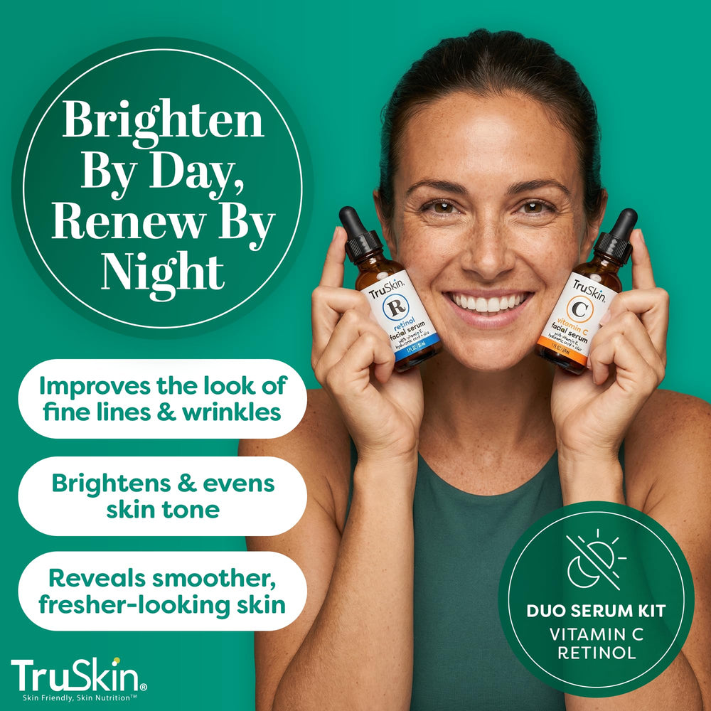 TruSkin serum Vitamina C, aplicación de mañana para brillo diario.