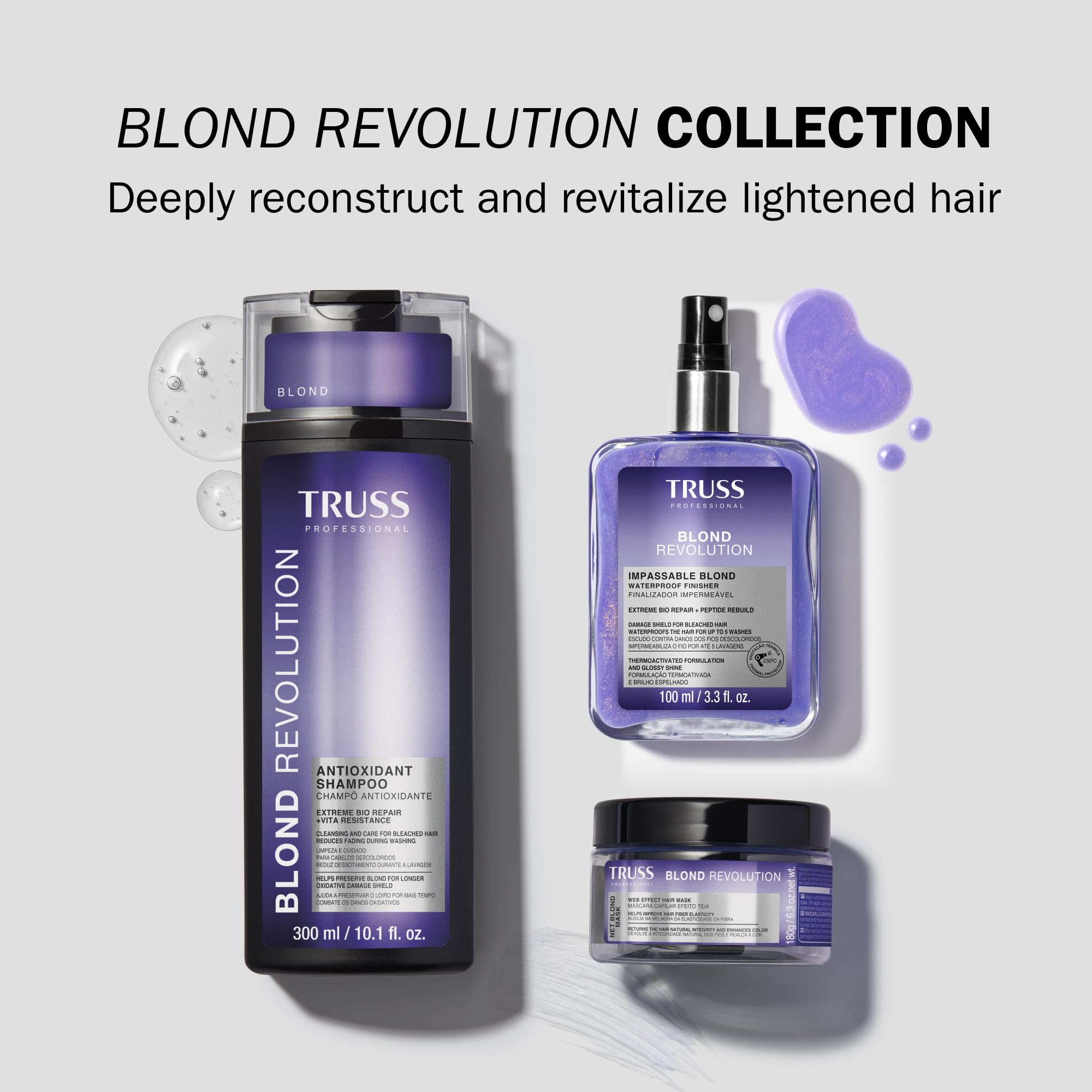 Fórmula de efecto en red de TRUSS Blond Revolution rellena daños y realza el color.