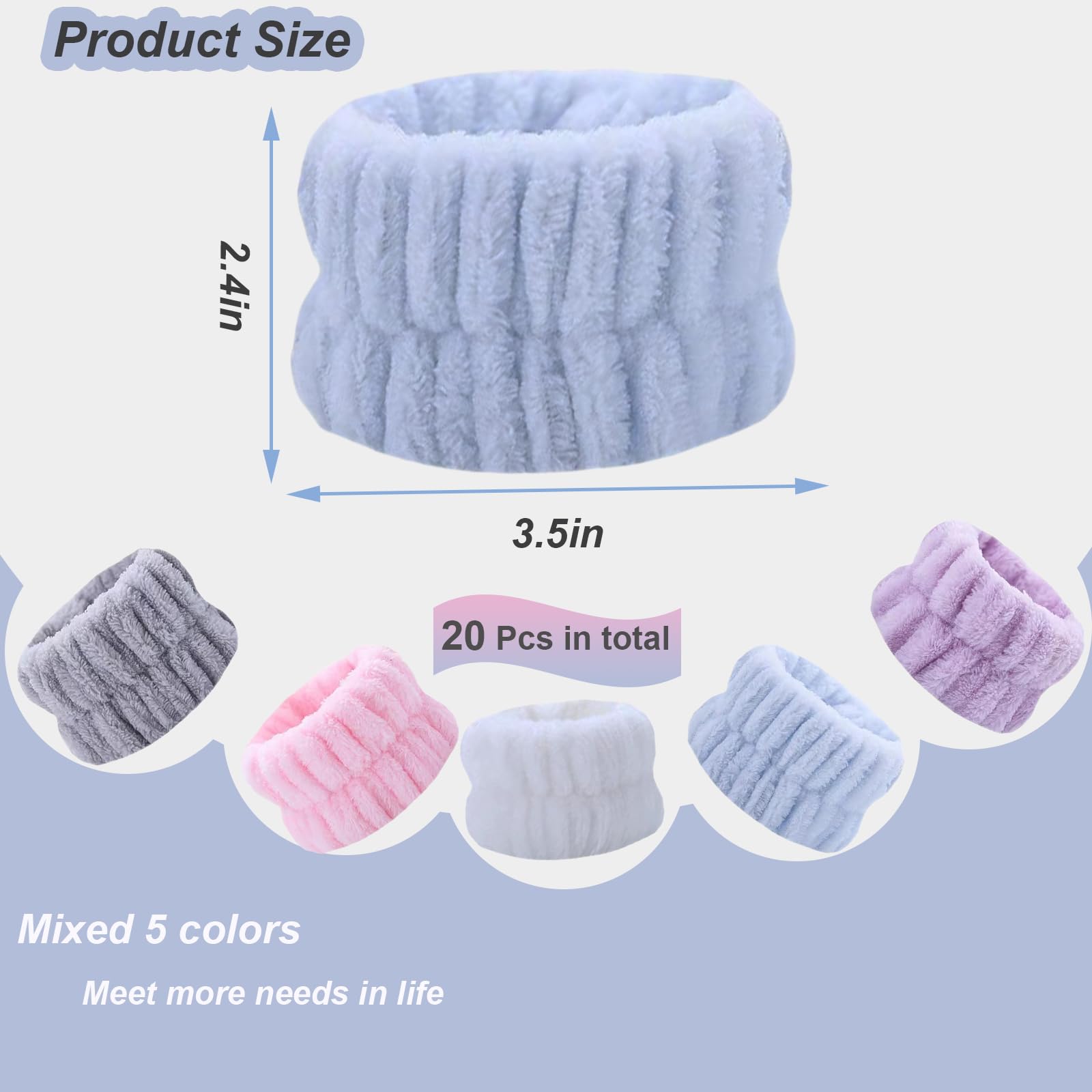 Brazaletes de microfibra TS-MAYKA, secado rápido y cómodo durante la limpieza facial.