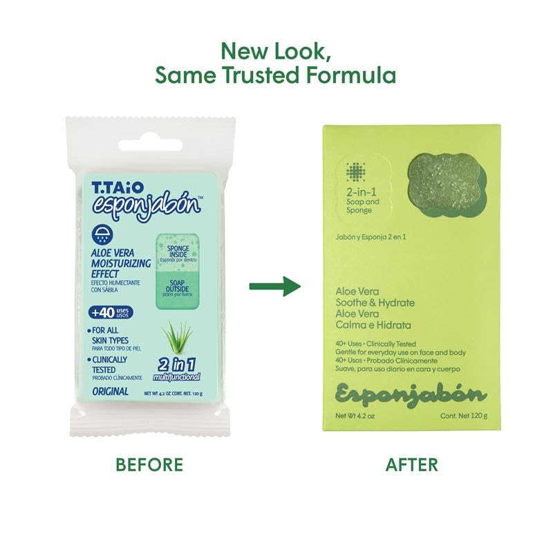T.Taio Esponjabon Aloe Vera caja: presentación atractiva para almacenamiento.
