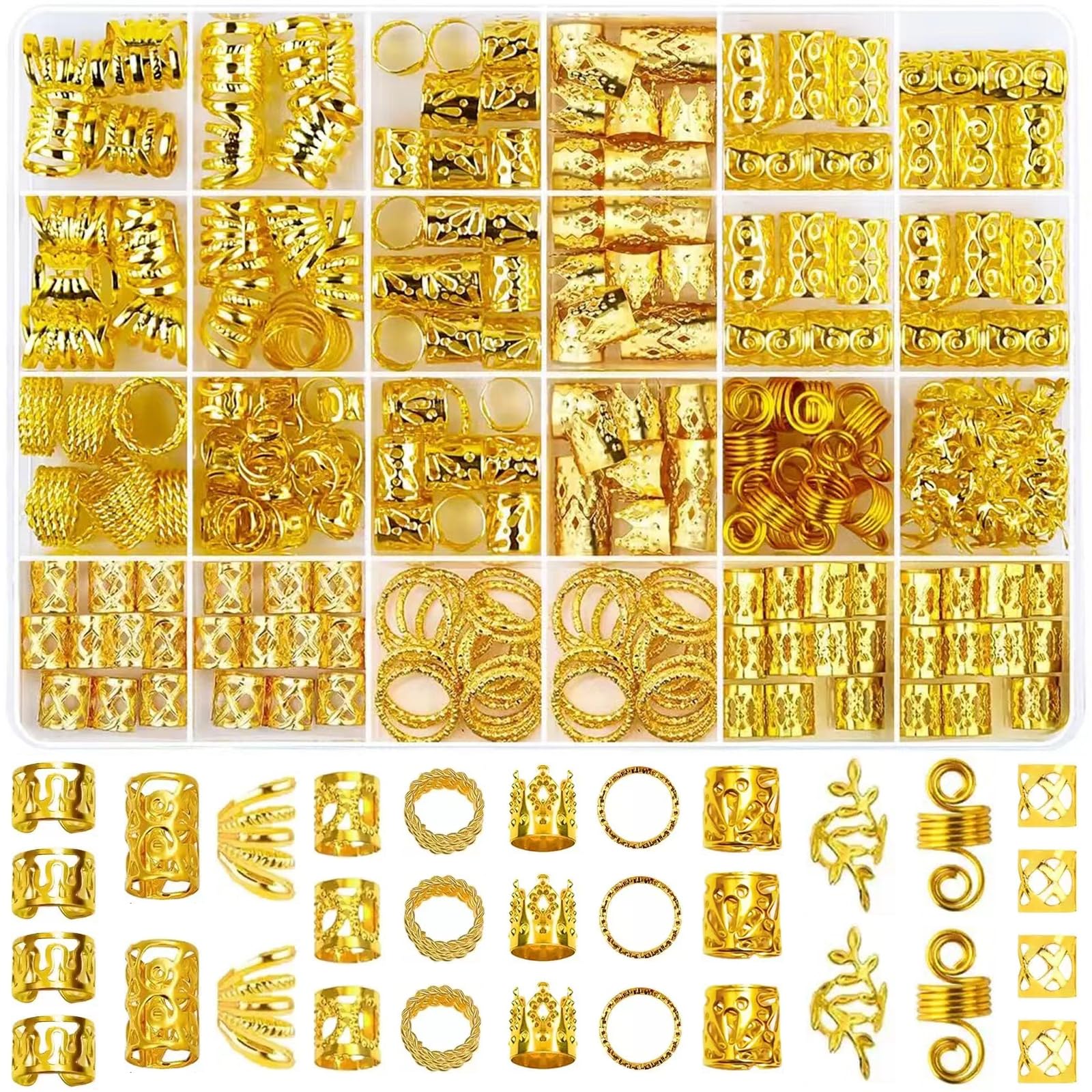 Tuefuzy conjunto de joyería para cabello dorado con estuche, fácil organización.