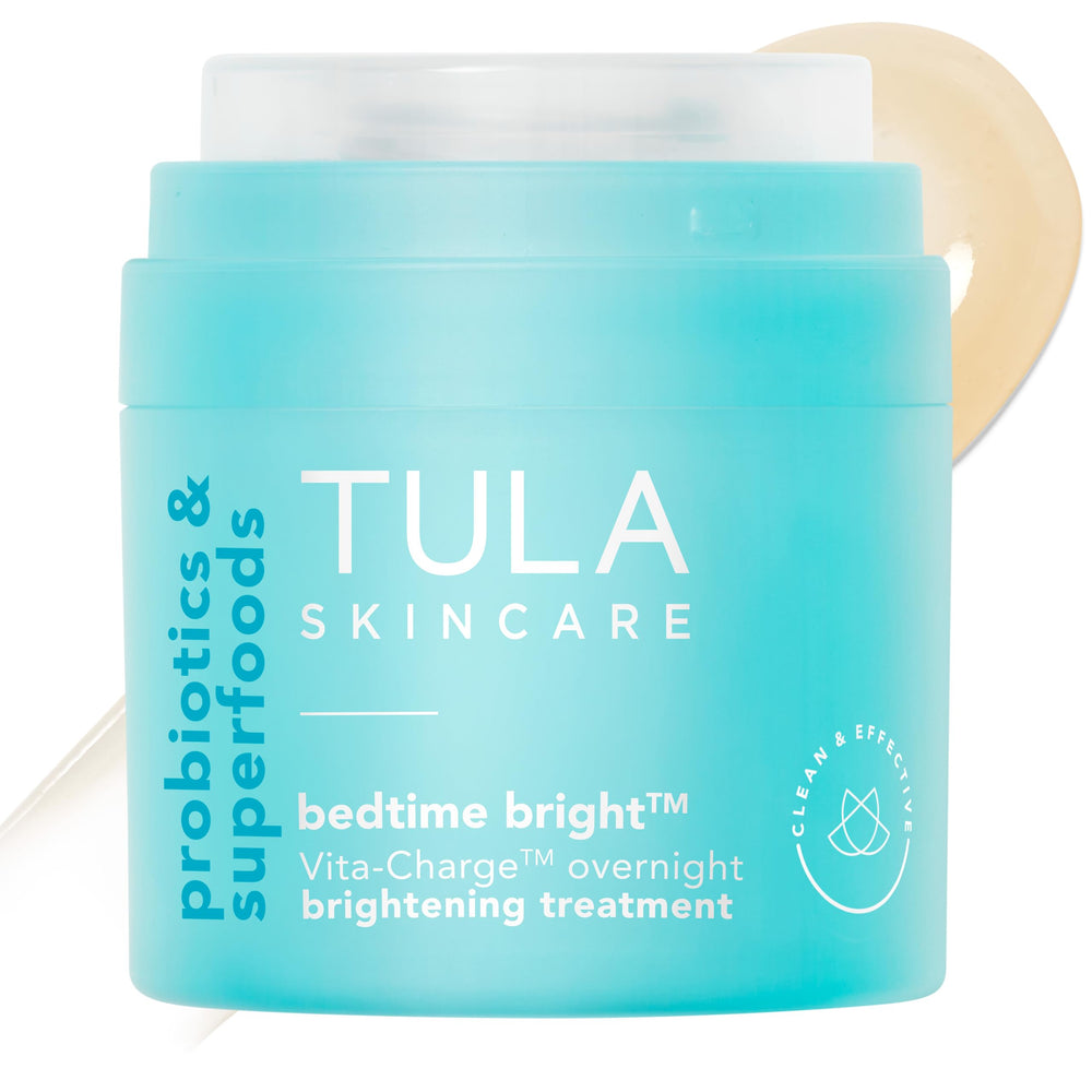 TULA Bedtime: botella brillos nocturnos para hidratación durante la noche.