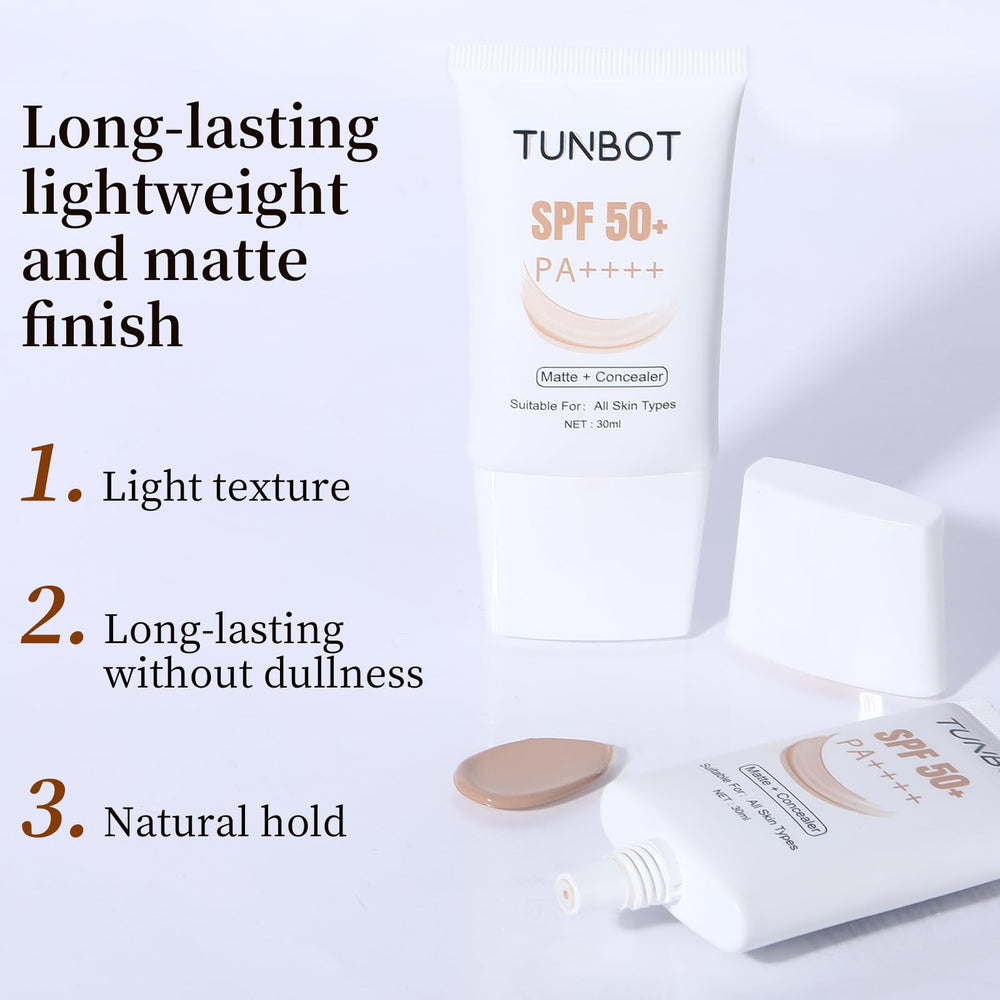 Tunbot fundación SPF50 con glicerina protege e hidrata la piel.