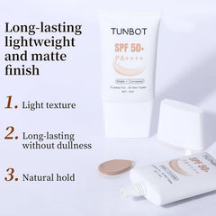 Tunbot fundación SPF50 con glicerina protege e hidrata la piel.