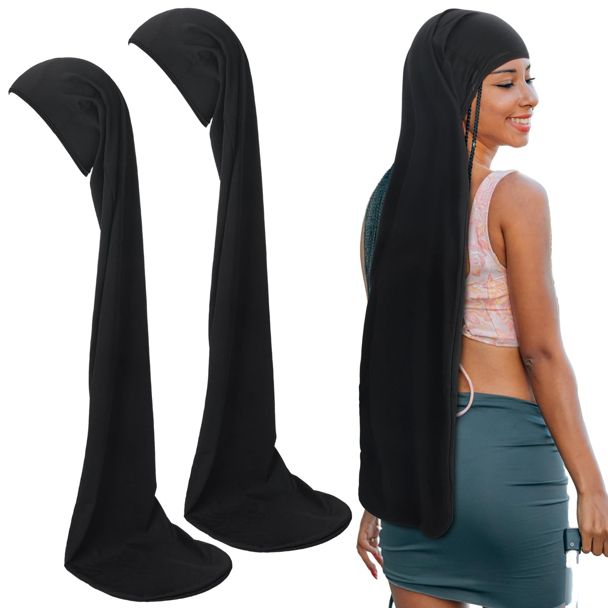 Gorro Twistover para locs de 37 pulgadas negro, cobertura amplia y cómoda.