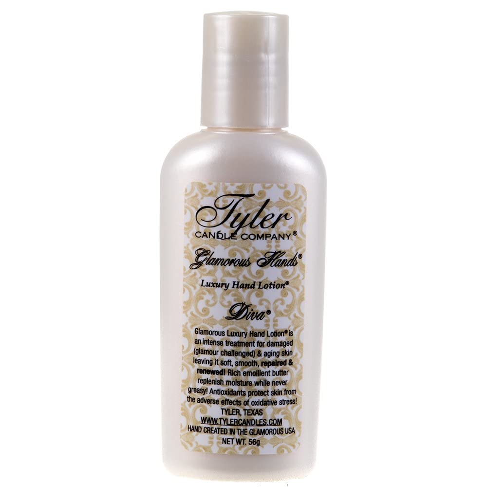 Loción de manos Diva de Tyler Candle Co, tamaño de viaje para cuidado diario de la piel.