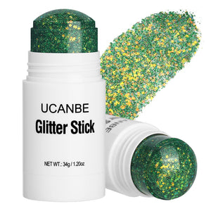 UCANBE barrita de brillo verde en empaque, ideal para comenzar el estilo.