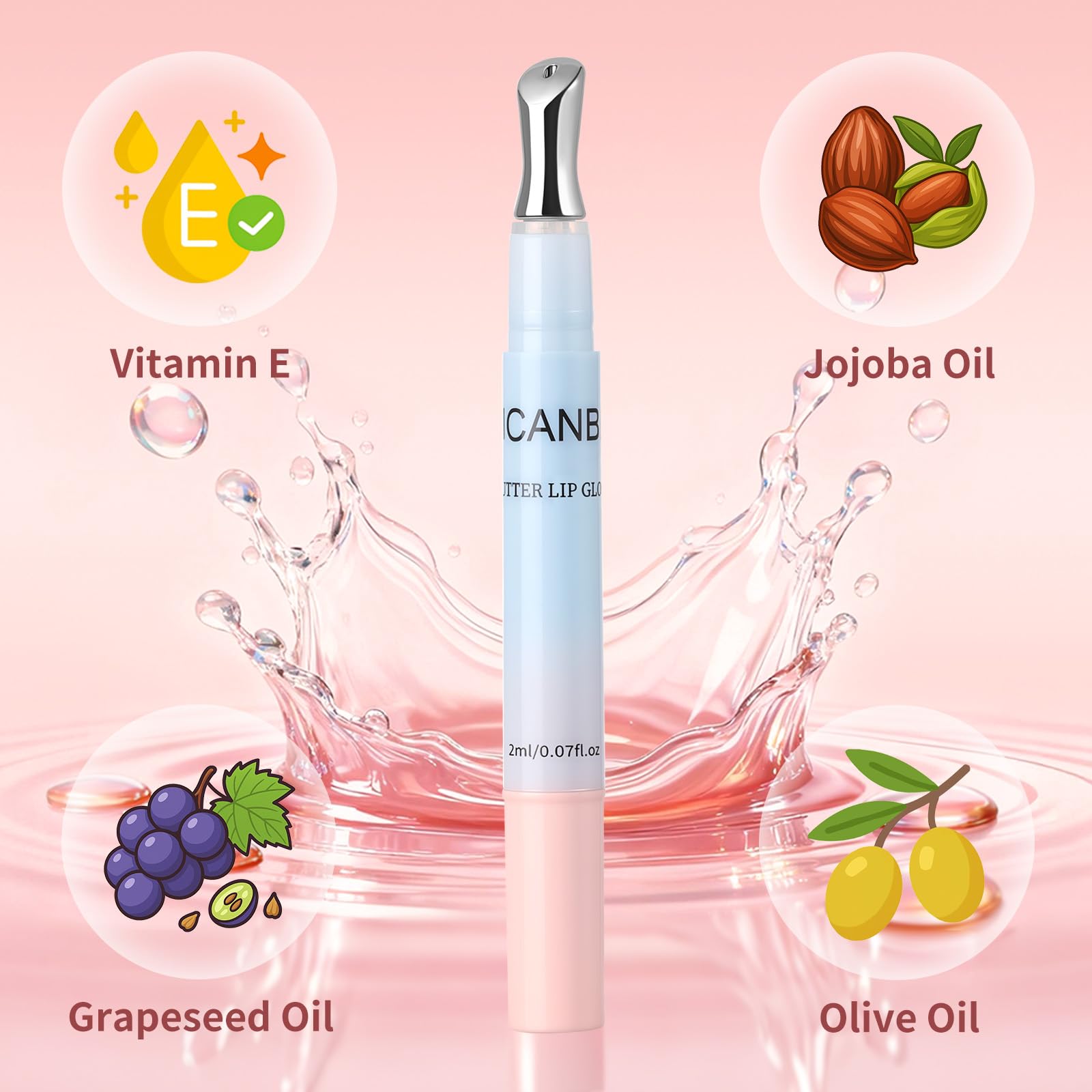 UCANBE Brillo labial mantequilla diseño de pincel elegante para cobertura uniforme.