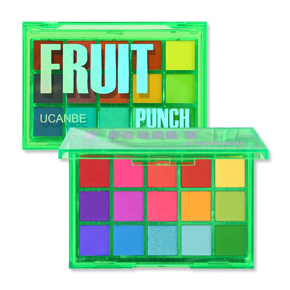 Paleta UCANBE Fruta Punch con sombras mate y efectos metalizados para estilos vibrantes.