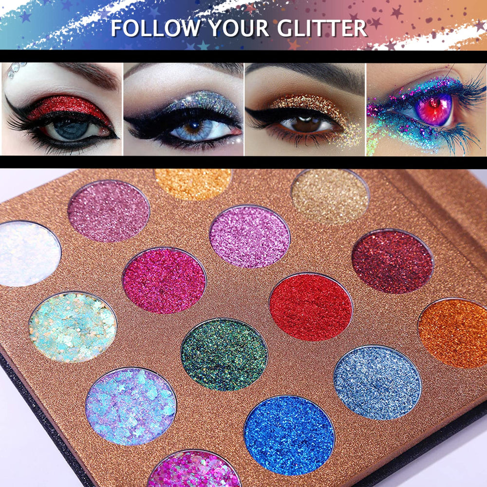 Sombras UCANBE para ojos con destellos y tonos vibrantes.