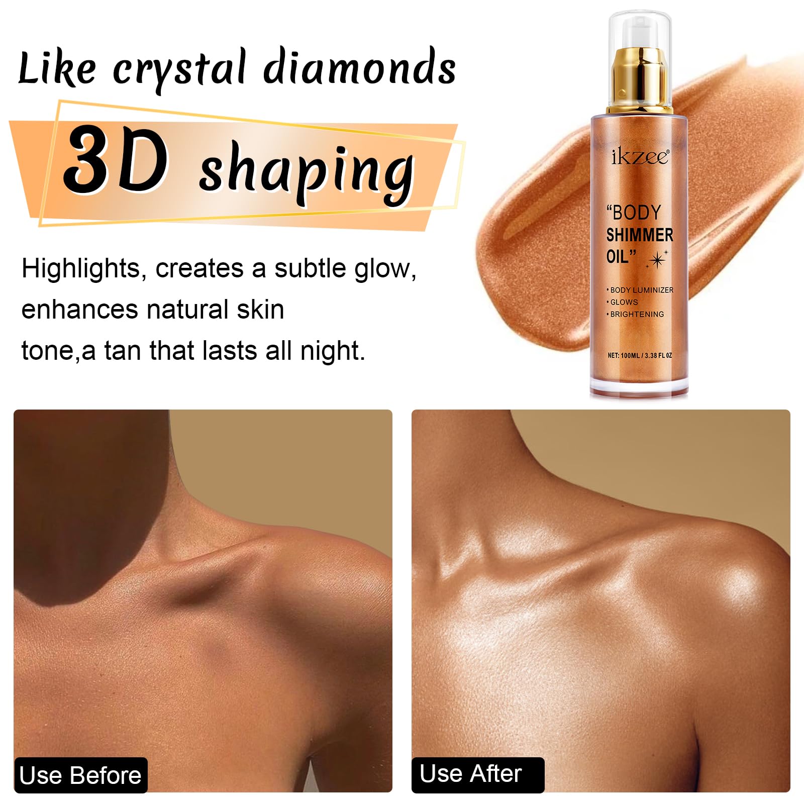 UCANBEMAKEUP Brillo 3D dorado para contornos y brillo suave.