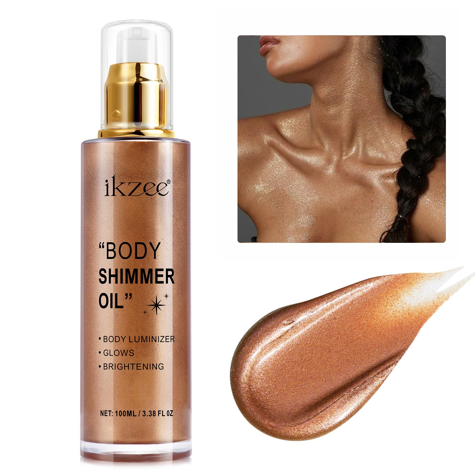 UCANBEMAKEUP Aceite iluminador corporal: brillo duradero para piel luminosa y suave.