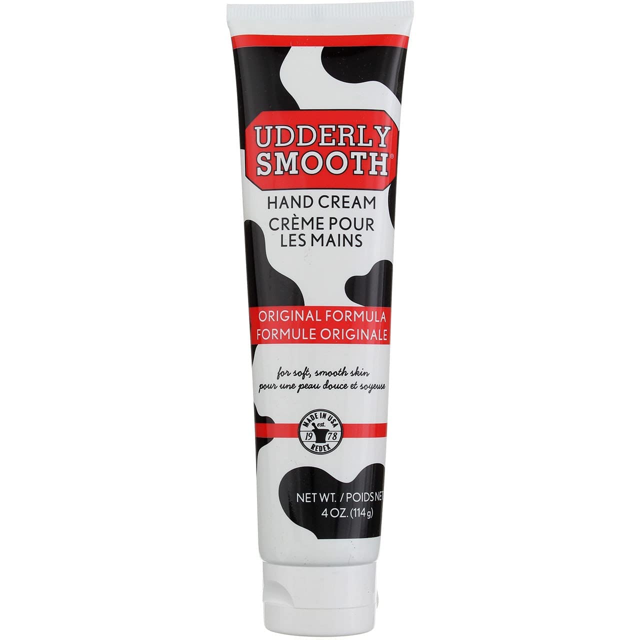 Crema Udderly Smooth para manos, textura suave y absorción rápida.