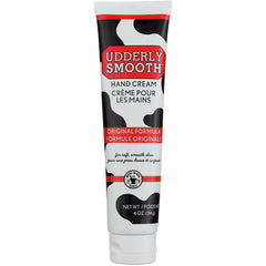 Crema Udderly Smooth para manos, textura suave y absorción rápida.