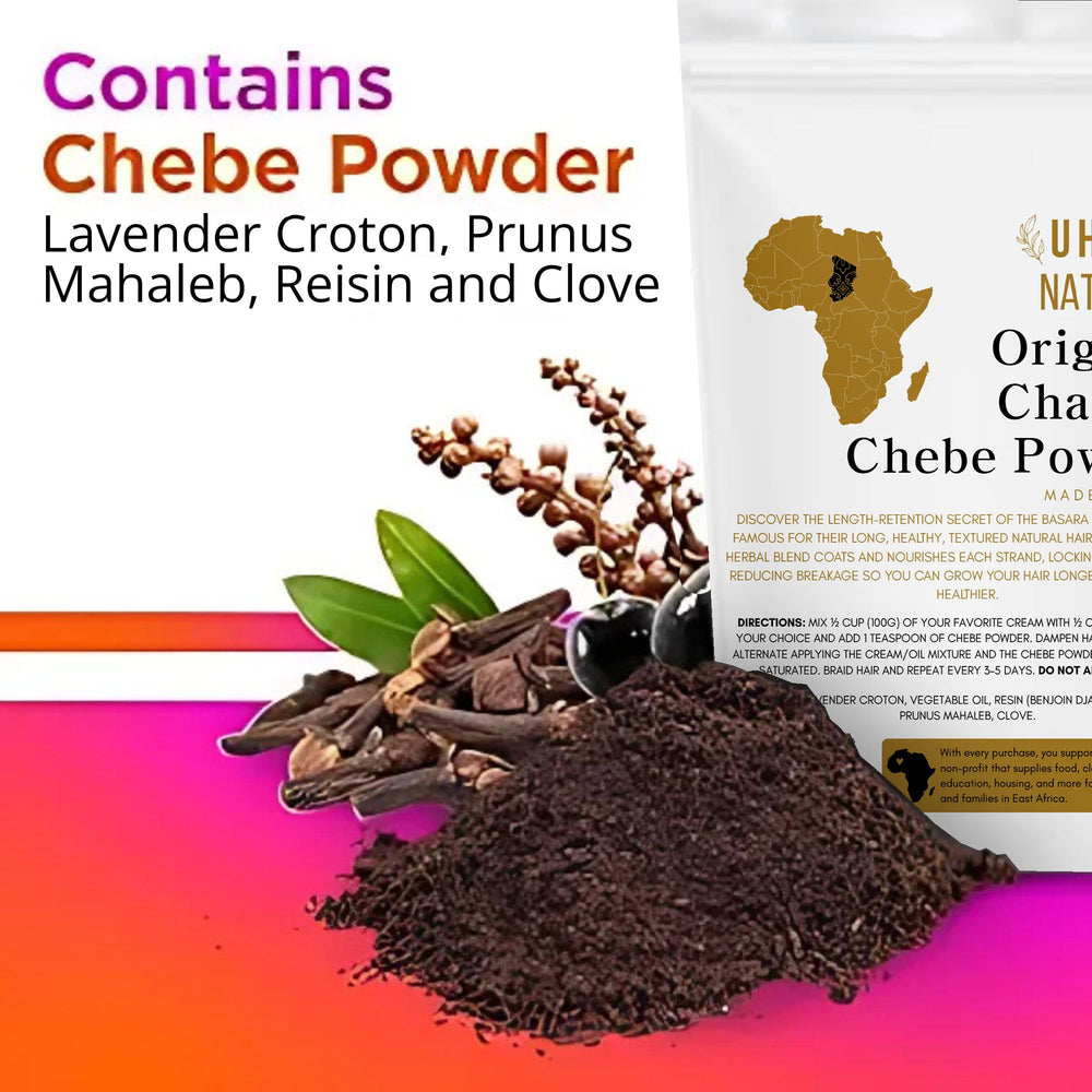 Uhuru Naturals Chebe en polvo, facilita lubricación de cabellos secos.