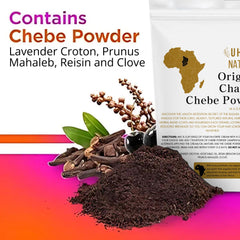 Uhuru Naturals Chebe en polvo, facilita lubricación de cabellos secos.