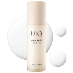 UIQ Biome Barrier Cream Mist, envase elegante para hidratación suave y duradera.