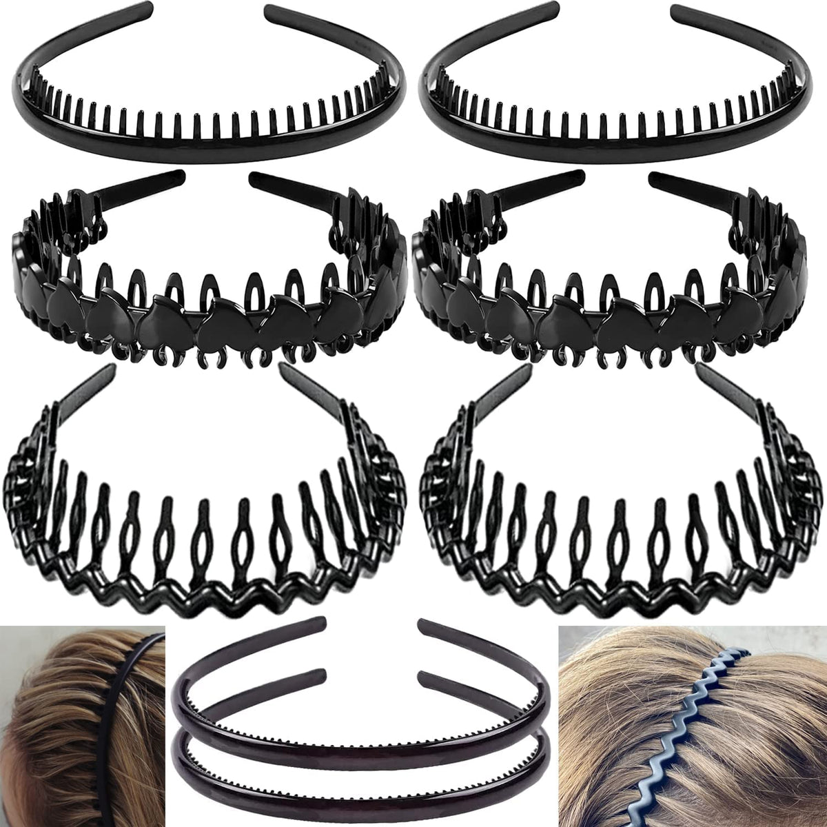 Diadema Ultimute con dientes anti-deslizante en negro para fijar el peinado todo el día.
