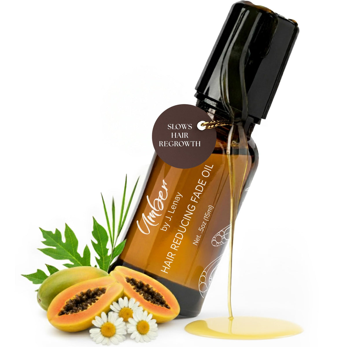 Umber de J. Lenay, aceite reductor de vello facial 15ml para uso diario.
