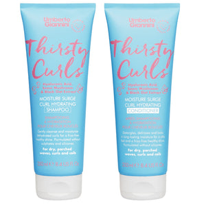 Umberto Giannini Thirsty Curls champú botella: hidratación intensa para rizos secos.