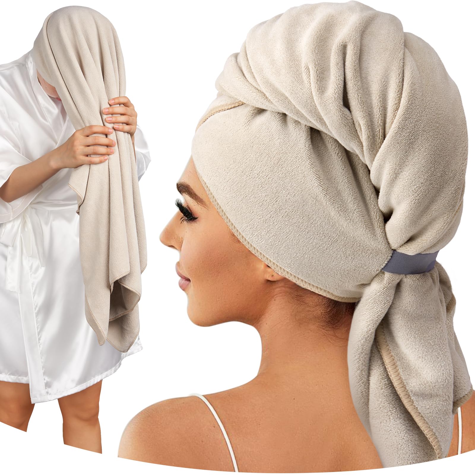 Toalla Umisleep de microfibra 41x30 beige, absorbe rápidamente el cabello.