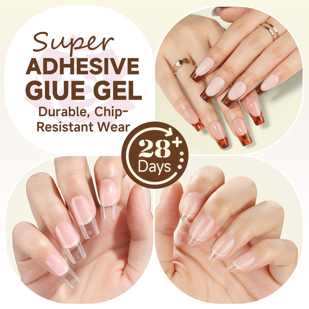 UNA GELLA: extensiones acrílicas claras listas para pegar con precisión.