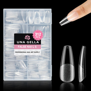 Puntas forma ataúd largas transparentes de UNA GELLA para uñas naturales.