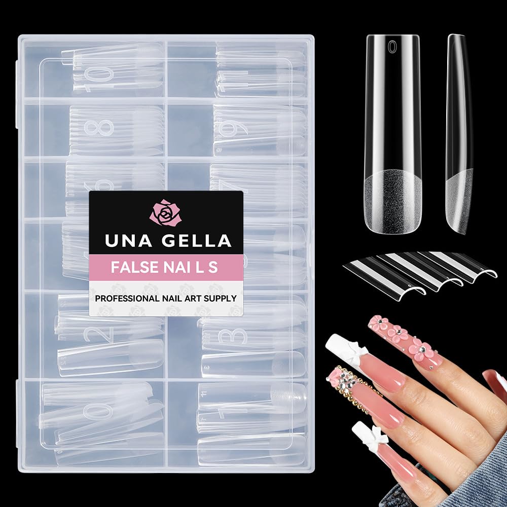 UNA GELLA tapas de uña cuadrada larga XXL, adhesión fuerte para extensiones duraderas.
