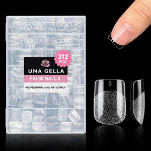 UNA GELLA, tips cuadrados extra corto, 312 piezas para extensión rápida