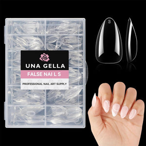 UNA GELLA tips uñas corta almendra, cobertura total para manicura duradera en casa