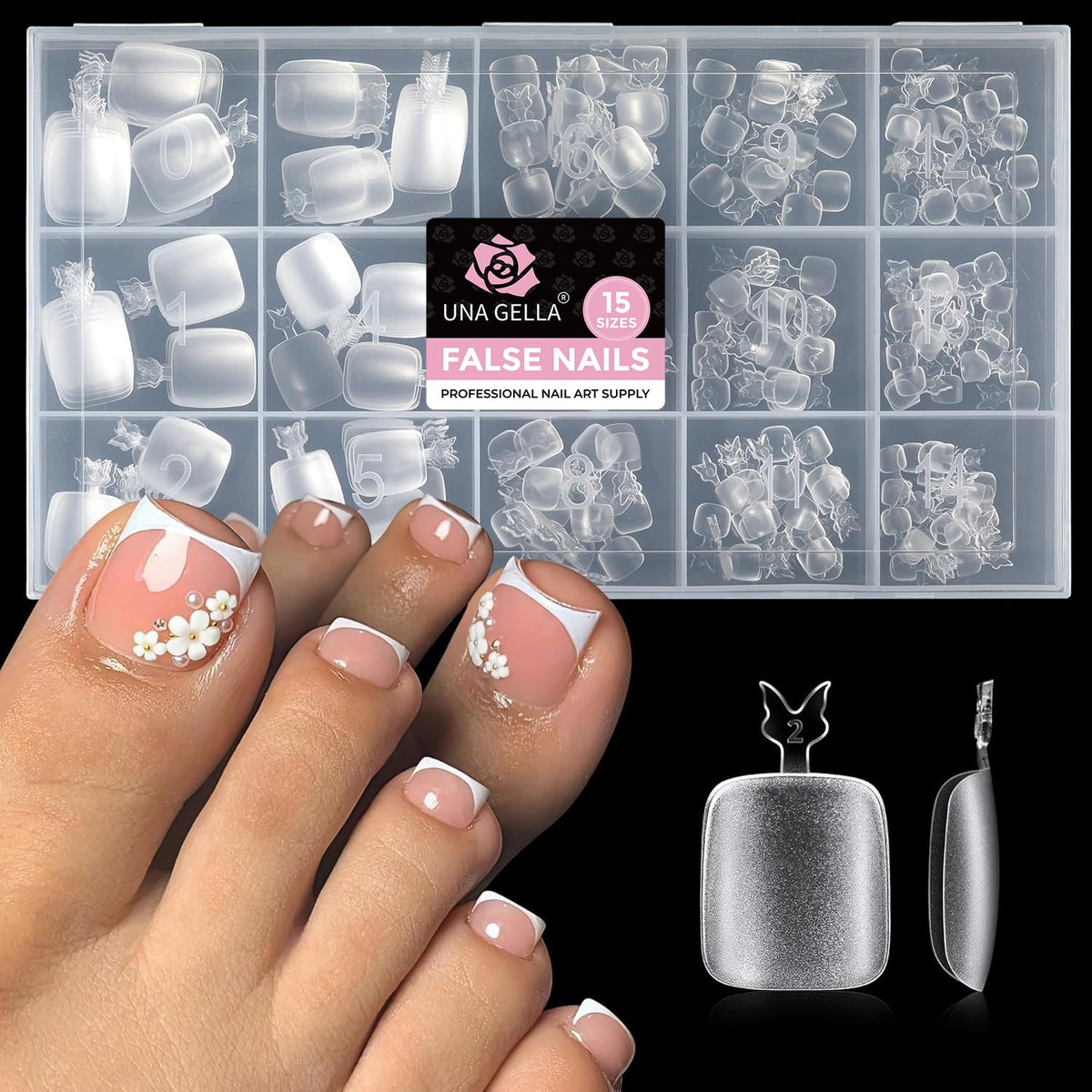 UNA GELLA tips uñas de los pies, 312 piezas, forma cuadrado-redonda para extensiones duraderas