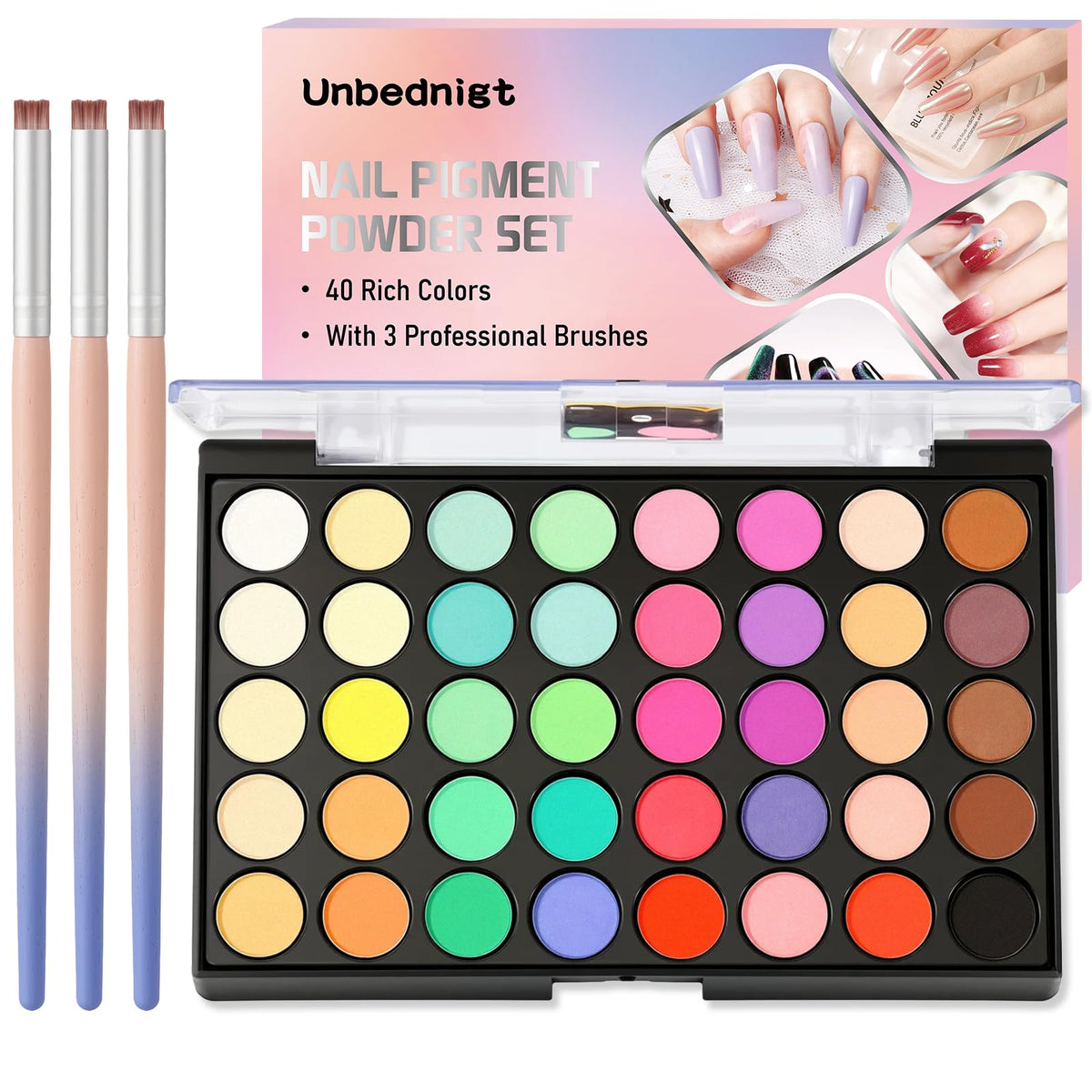Unbednigt pigmento para uñas con 40 colores para manicuras vibrantes.